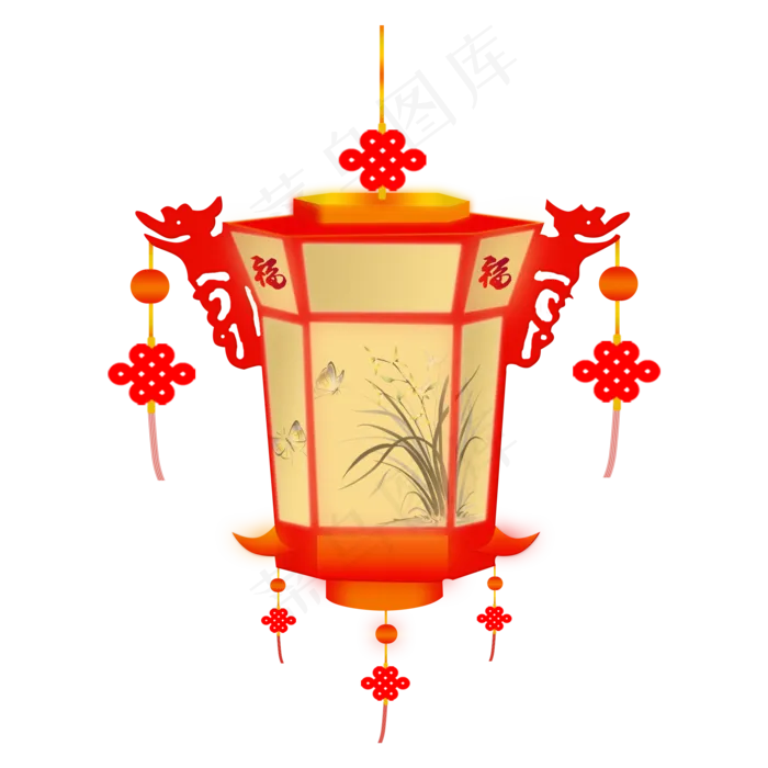 新春喜庆中国风可商用灯笼花灯节,免抠元素(2000X2000(DPI:150))psd模版下载