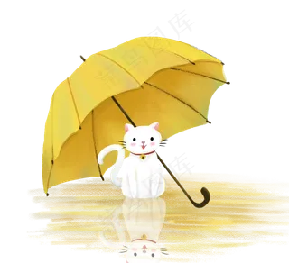 雨水节气之雨伞与猫,免抠元素
