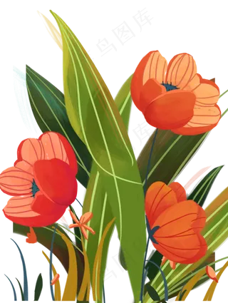 春天红色花丛鲜艳花朵,免抠元素