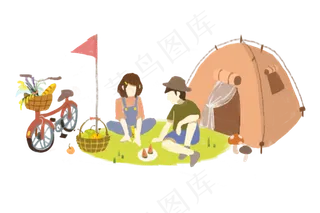 卡通可爱扁平手绘快乐春游男女帐