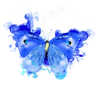 蓝紫色蝴蝶水彩晕染,免抠元素