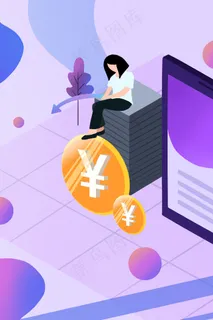 金融商务扁平渐变金币