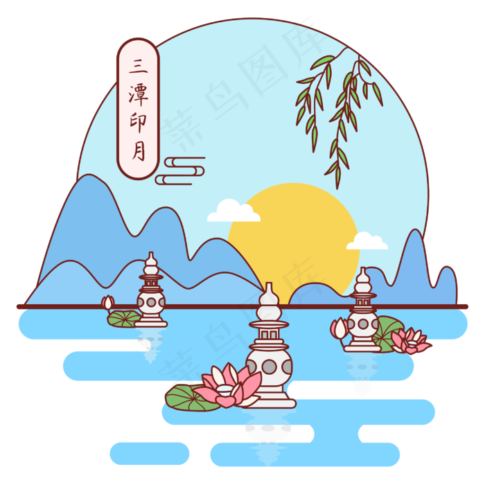 杭州三潭印月矢量图
