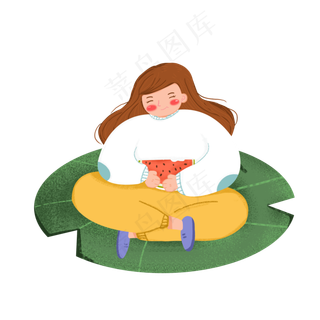 吃西瓜的女孩设计元素