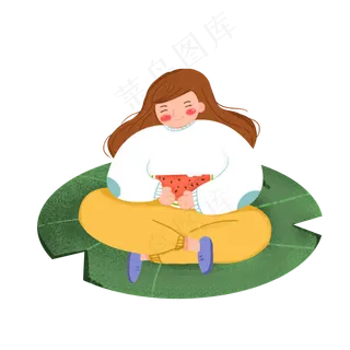 吃西瓜的女孩设计元素