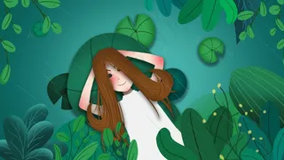 躺在荷叶上乘凉的女孩