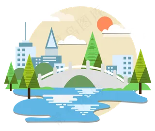 城市公园拱桥场景,免抠元素