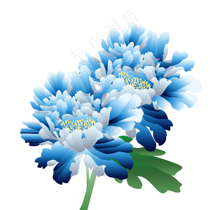 手绘花古典蓝色牡丹花元素,免抠元素(1024*1369px 72 dpi )psd模版下载