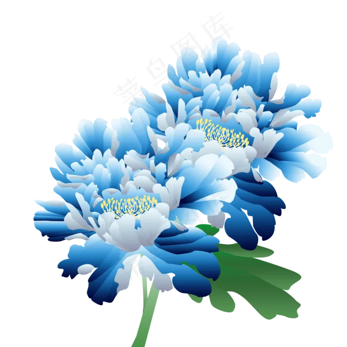 手绘花古典蓝色牡丹花元素,免抠元素(1024*1369px 72 dpi )psd模版下载
