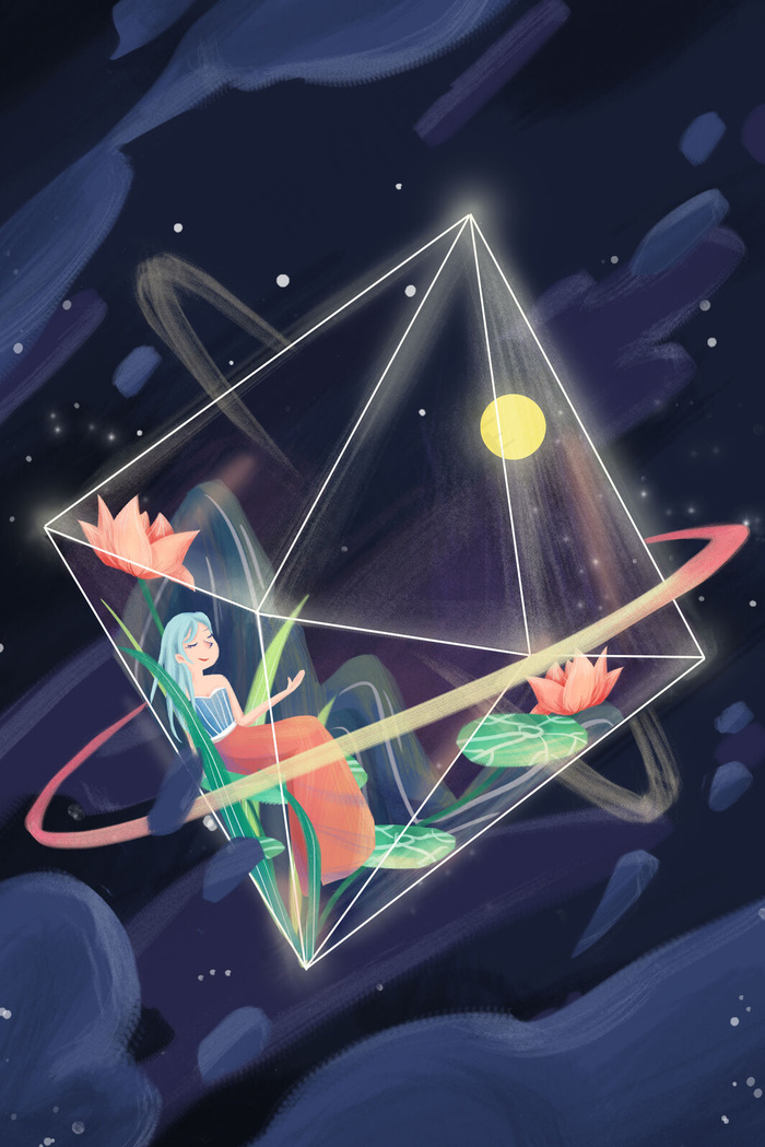 夏天立夏夏日初夏夏至大暑夜景少女卡通插画