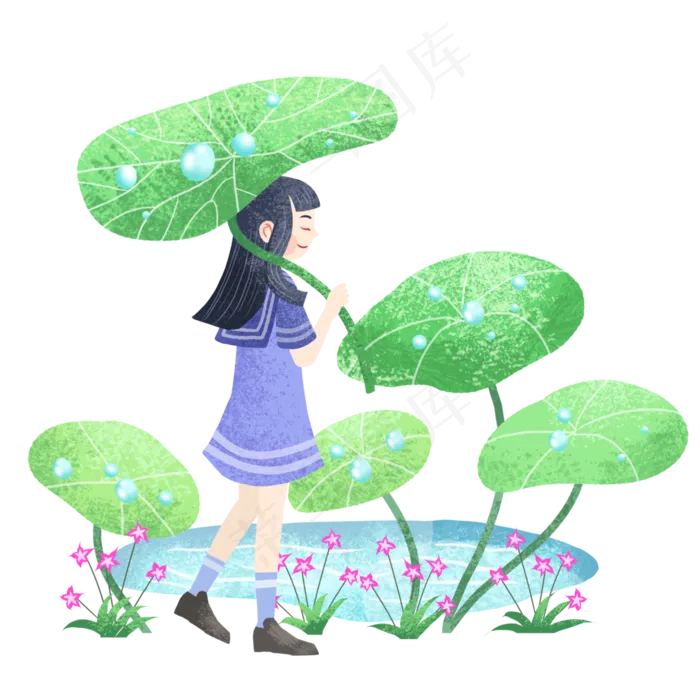 谷雨避雨荷叶节气谷雨小雨下雨