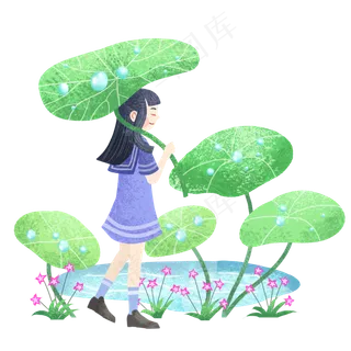 谷雨避雨荷叶节气谷雨小雨下雨