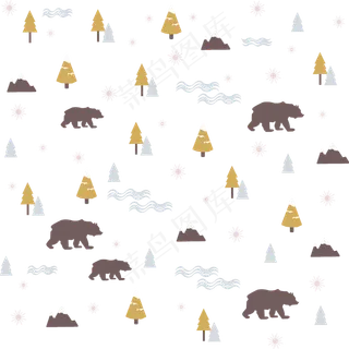 小清新冬季棕熊底纹,免抠元素