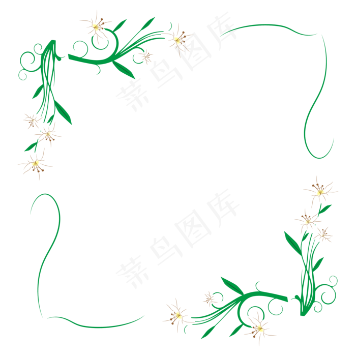 白色百合绿色线条装饰边框素材