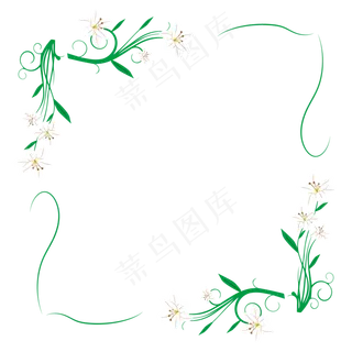 白色百合绿色线条装饰边框素材