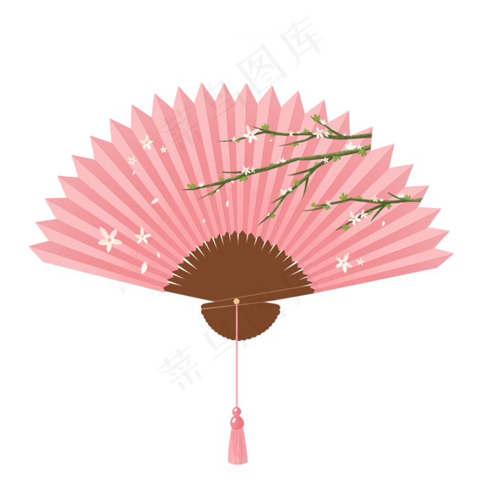 中国风粉色花朵折扇PNG元素,免抠元素