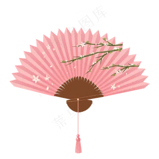 中国风粉色花朵折扇PNG元素,免抠元素