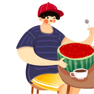 夏天吃西瓜的男孩