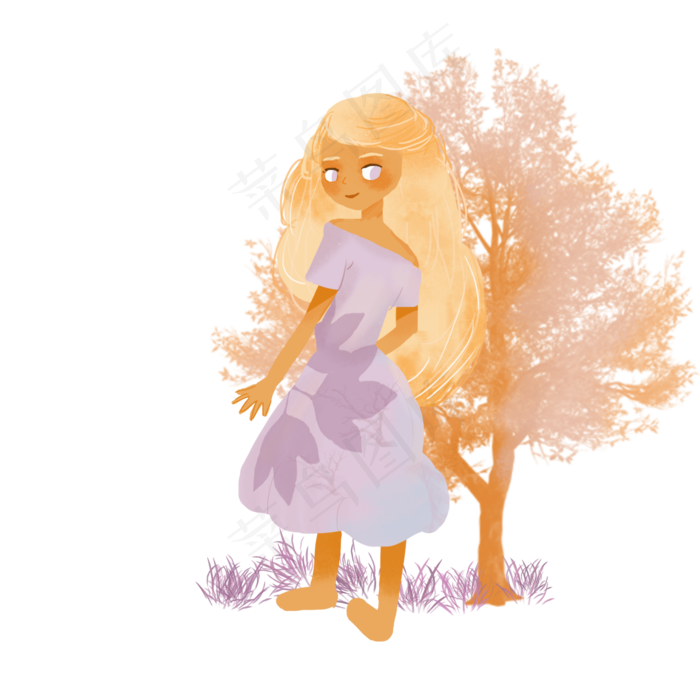 处暑少女插画元素少女青春女孩商