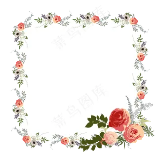 矢量卡通扁平化玫瑰清新矩形边框