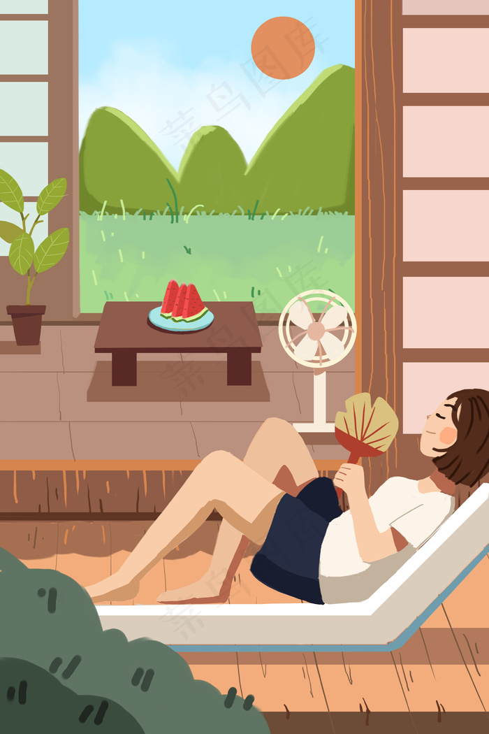 24节气立夏夏季夏天少女夏日卡通插画