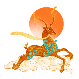 神兽动物国潮仙鹿素材,免抠元素