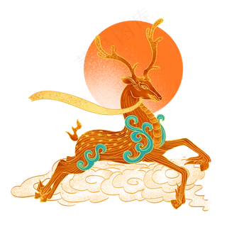 神兽动物国潮仙鹿素材,免抠元素