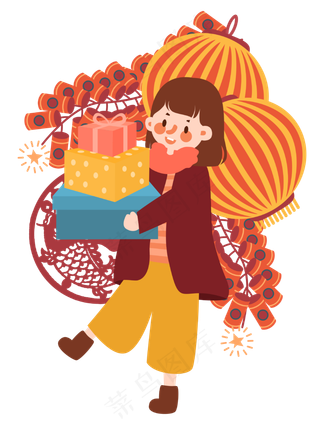 鼠年新年2020农历新年传统习俗女�,免抠元素