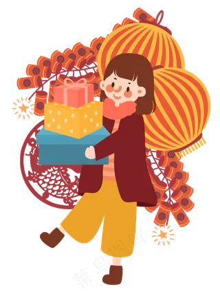 鼠年新年2020农历新年传统习俗女�,免抠元素