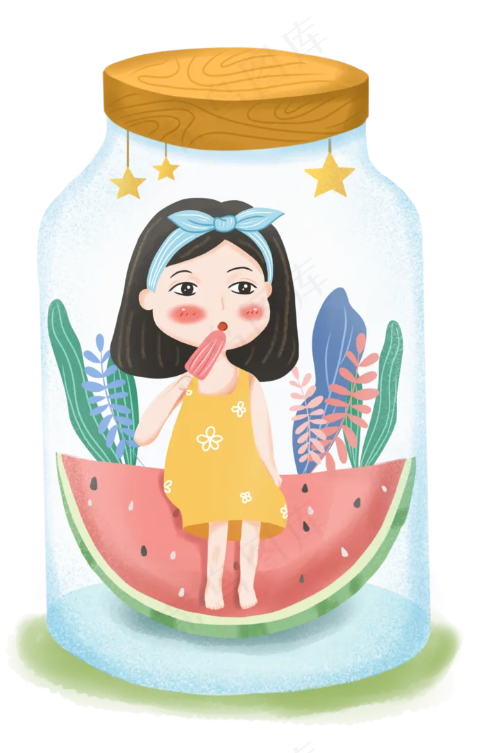 夏日大暑小暑漂流瓶里吃冰棍小女(3479X5390(DPI:300))psd模版下载