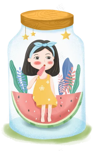 夏日大暑小暑漂流瓶里吃冰棍小女