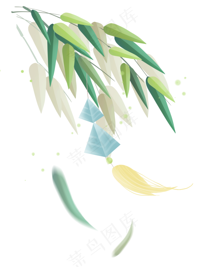 中国风挂在竹叶里的风铃,免抠元素