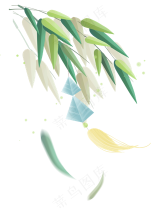 中国风挂在竹叶里的风铃,免抠元素