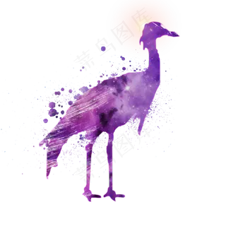 紫色星空水彩鹤鸟