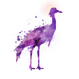 紫色星空水彩鹤鸟