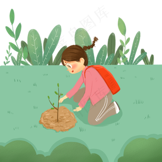 植树节种树小女孩