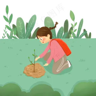 植树节种树小女孩