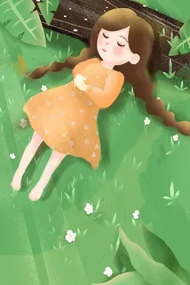 春困春天夏天少女与花清新唯美治愈绿色