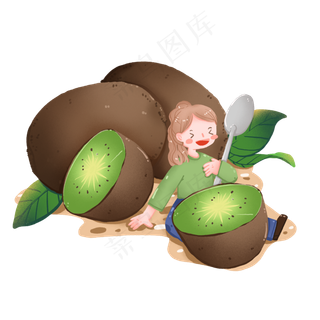 秋季丰收水果吃猕猴桃的女孩