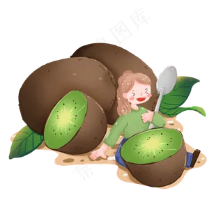 秋季丰收水果吃猕猴桃的女孩