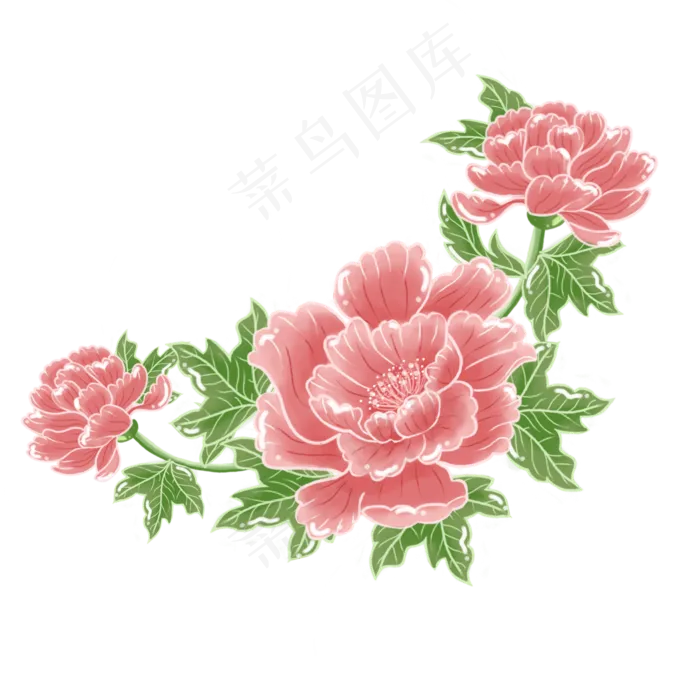 富贵手绘牡丹花花丛浪漫植物花卉,免抠元素