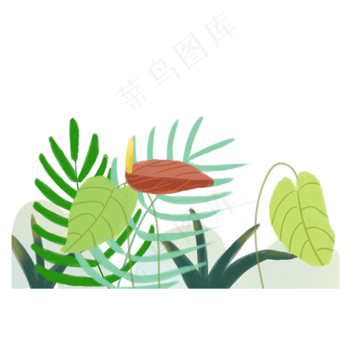水彩风格的一簇绿色草丛植物(2000X2000(DPI:300))psd模版下载