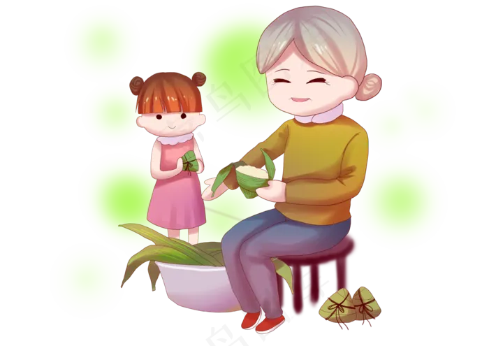 端午节奶奶带着孙女一起包粽子(3508X2480(DPI:300))psd模版下载