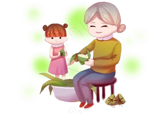 端午节奶奶带着孙女一起包粽子