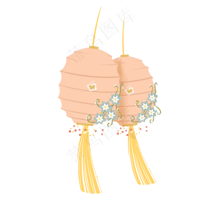 粉色蝶恋花蝴蝶花朵灯笼手绘图案(2000X2000(DPI:300))psd模版下载