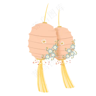 粉色蝶恋花蝴蝶花朵灯笼手绘图案