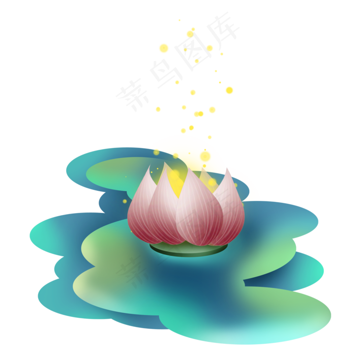 中国古风莲花河灯,免抠元素