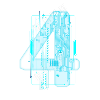 蓝色科技线条PSD数字4