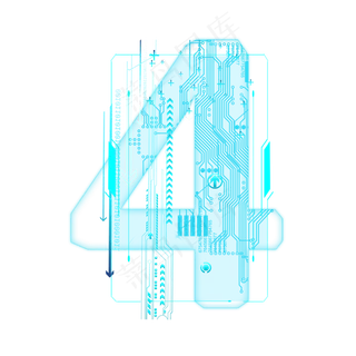 蓝色科技线条PSD数字4