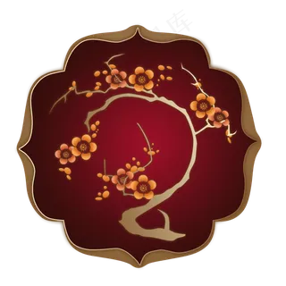 梅花红色多边边框手绘,免抠元素